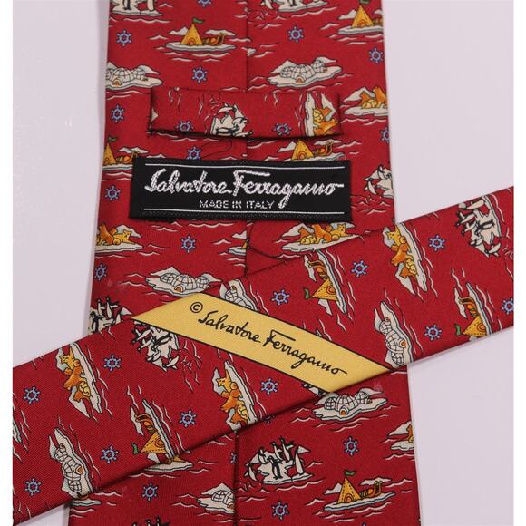 Salvatore Ferragamo Red Iceberg Penguins Silk Necktie Tie - Picture 5 of 6